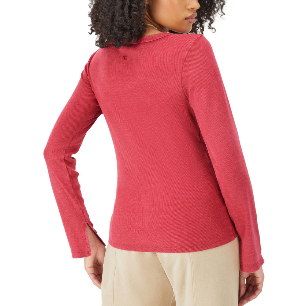 Champion Size Large Red Ribbed Scoop Neck Long Sleeve Tee Top NWT - Picture 2 of 6